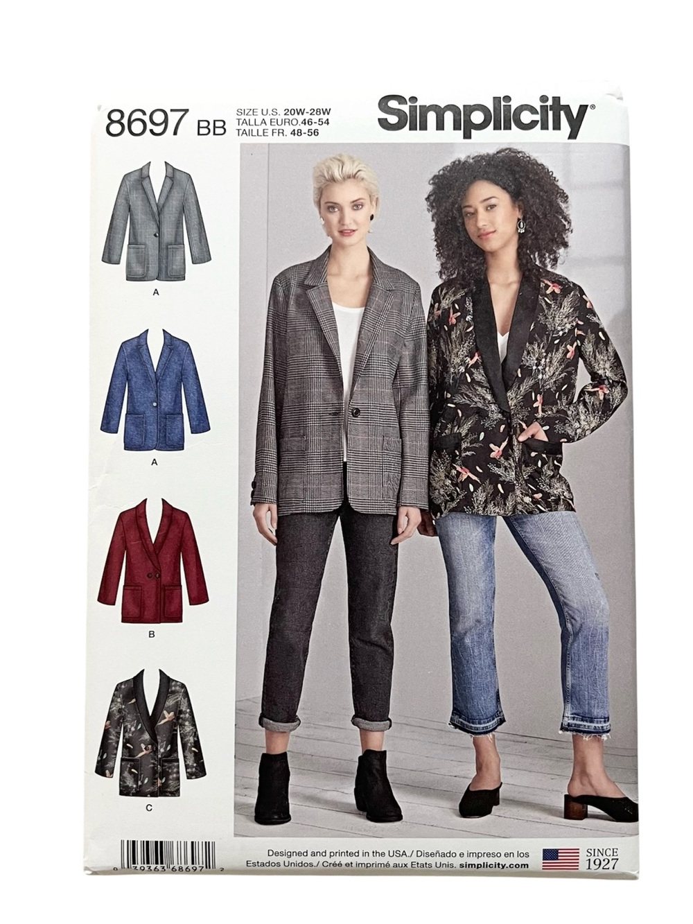 Simplicity 8697 Plus Size Oversized Blazer Pattern 20W-28W Uncut